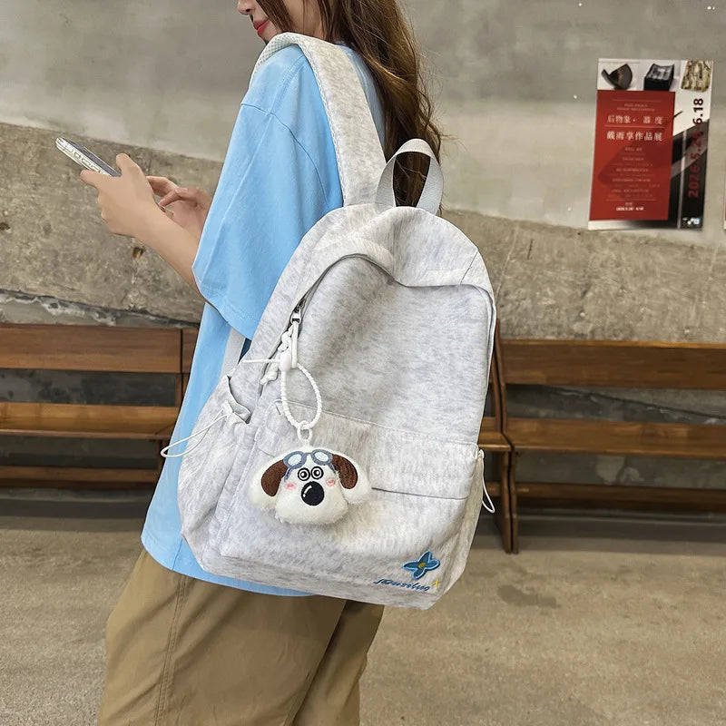 Japanese Snowflake Embroidered Canvas Backpack | Aesthetic Bag