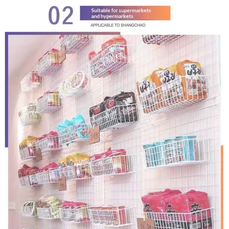 Iron Grid Wall Hanging Basket – Decorative Storage Display Rack