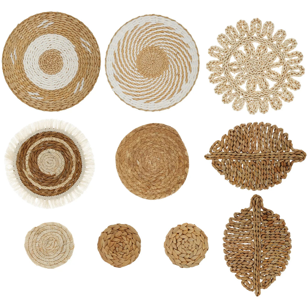 10-Piece Handcrafted Rattan Wall Basket Decor Set | Rustic Boho