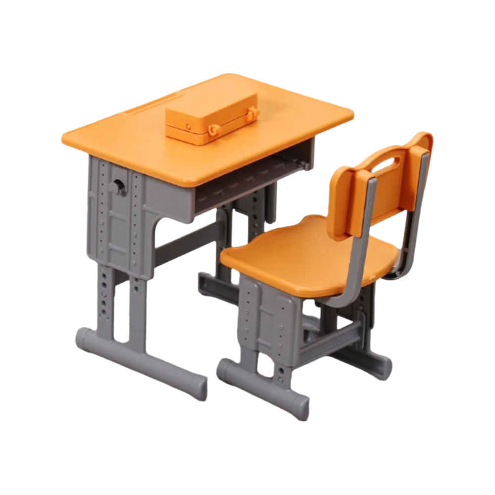 Miniature Dollhouse School Desk Chair & Pencil Box Resin Set