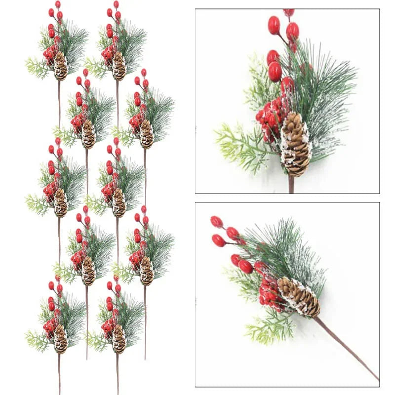 10PCS Artificial Red Berry Pine Branches – Christmas Tree Decor