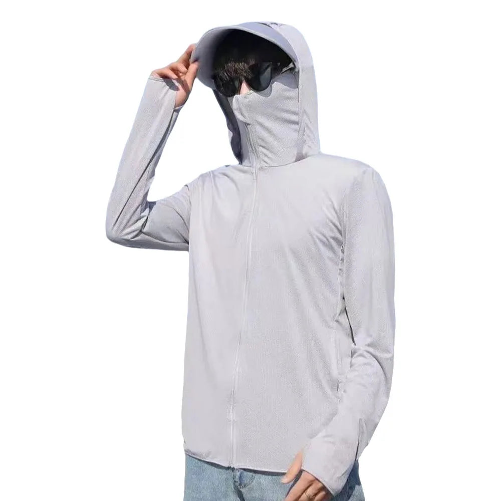 Men's UV Sun Protection Full-Zip Hoodie with Face Mask