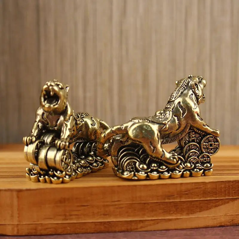Brass Tiger Desktop Statue | Chinese Zodiac Metal Sculpture