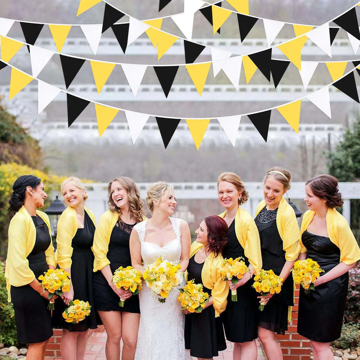 Yellow Black White Pennant Bunting Garland 33ft – 20 Flags