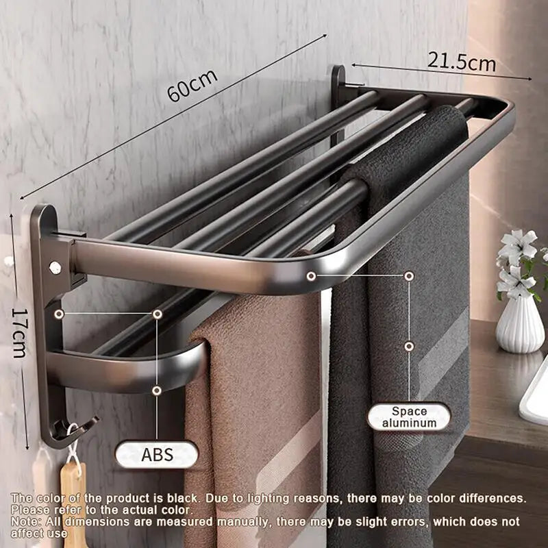 Self-Adhesive No-Drill Wall Towel Rack – Dual-Layer Matte Black