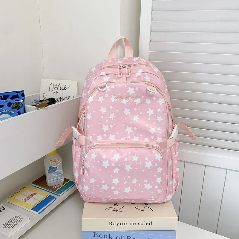 Korean Star Pattern Girls Backpack – Large Capacity Lightweight