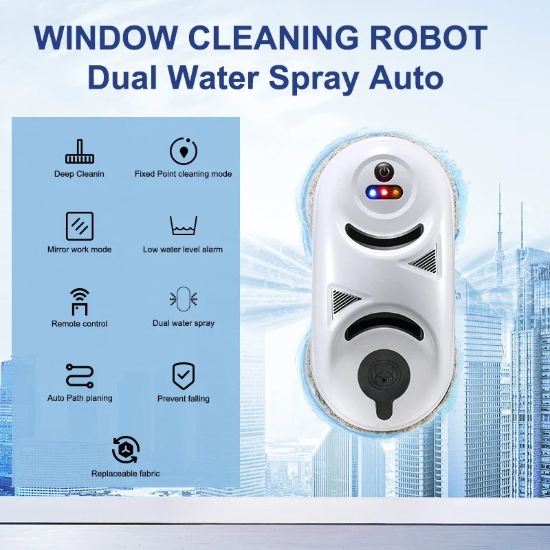 Smart Window Cleaning Robot – Auto Spray, UPS & Remote