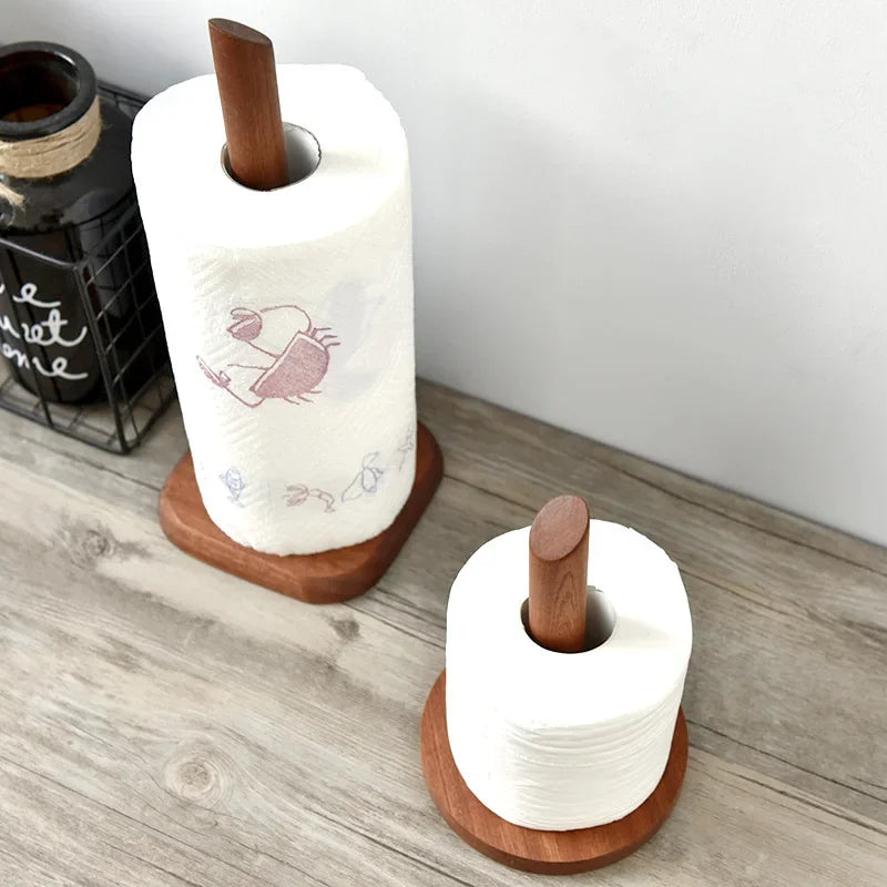 Solid Wood Kitchen Rack – Vertical Tissue & Cling Film Holder