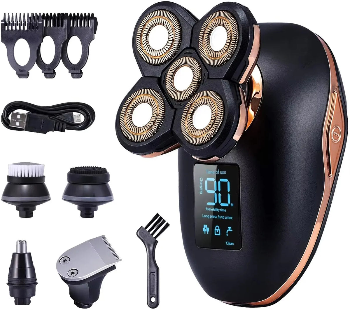 Smart LED 5-Head Rotary Electric Shaver for Men – Wireless