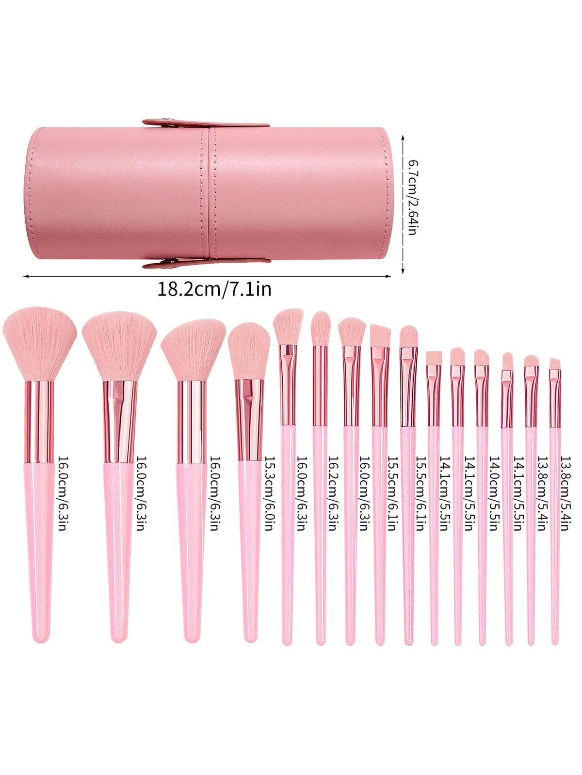 15-Piece Pink Makeup Brush Set with Storage Barrel | Nixie