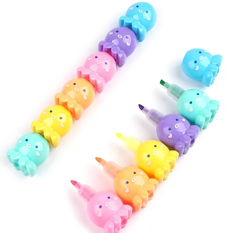Octopus Highlighter Pens – 5-Pack Pastel Colors for Kids