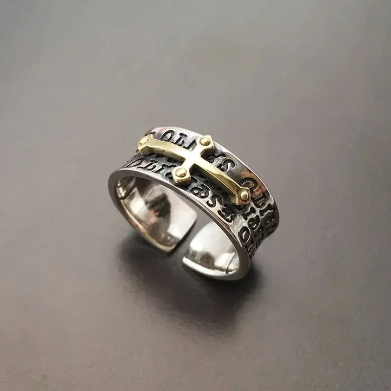 Vintage Cross Virgin Mary Adjustable Ring – Silver Fashion Jewelry