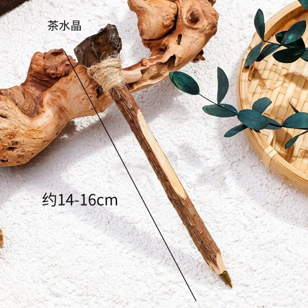 Handmade Natural Crystal Ballpoint Pen – Wooden Wand Writing Pen
