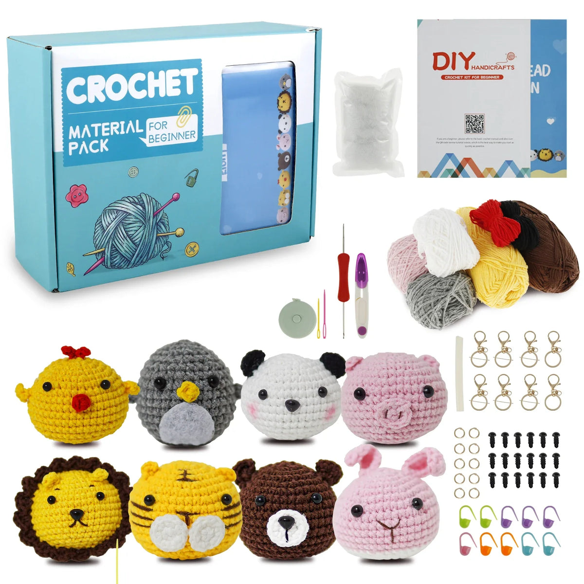 Cute Animal Crochet Kit for Beginners – DIY Wool Yarn Craft Set