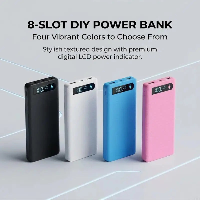 18650 Battery Case 8-Slot Solderless Enclosure Display Window