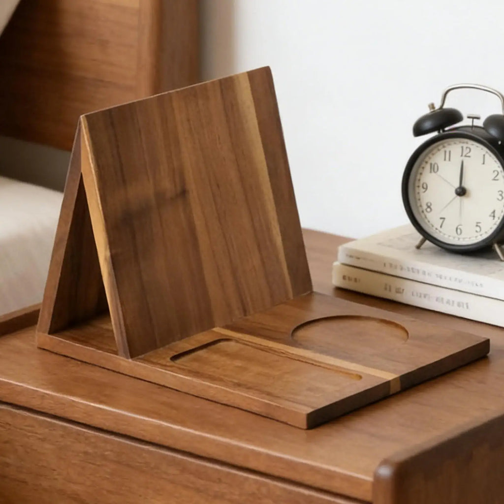 Wooden Triangle Book Stand with Drink Holder & Phone Slot
