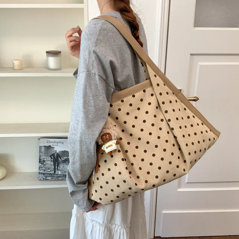 Retro Polka-Dot Tote Bag – Large Women's Shoulder Bag | Nixie