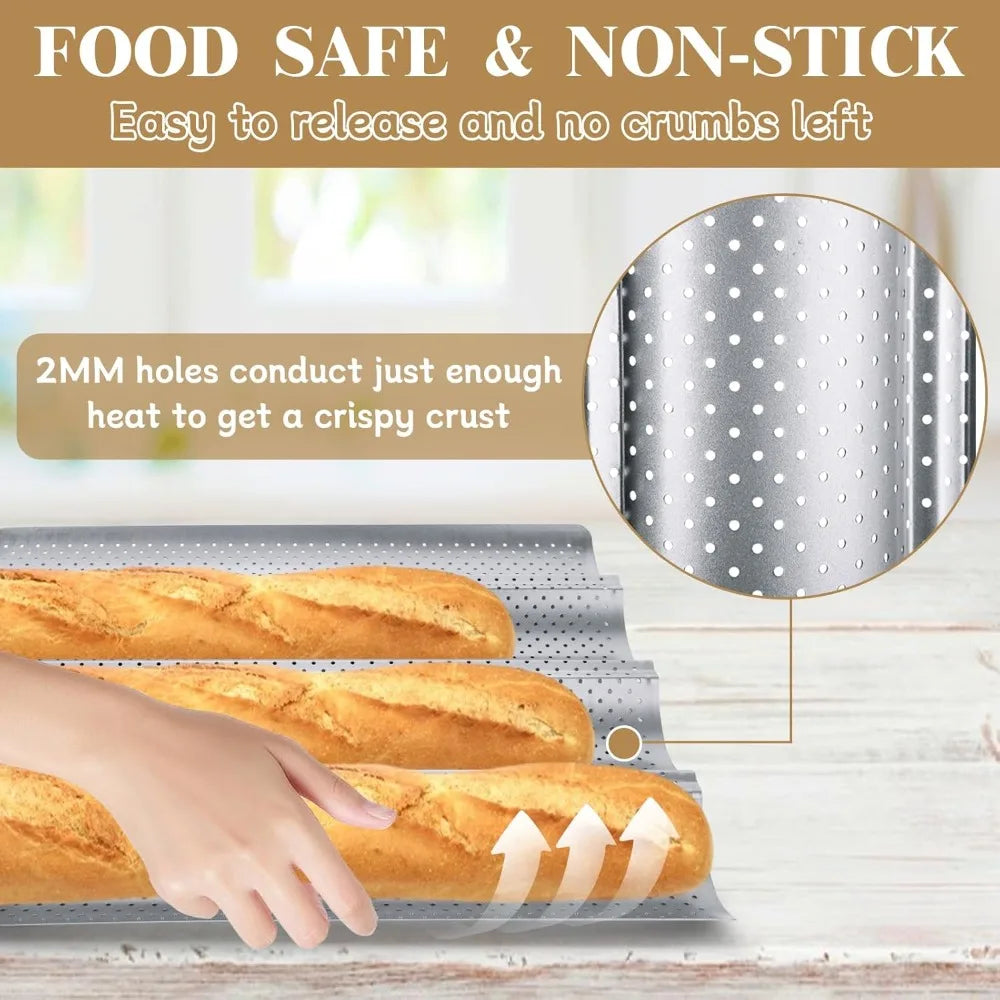 Nonstick Perforated Baguette Bread Pan – 4-Loaf French Bread Tray
