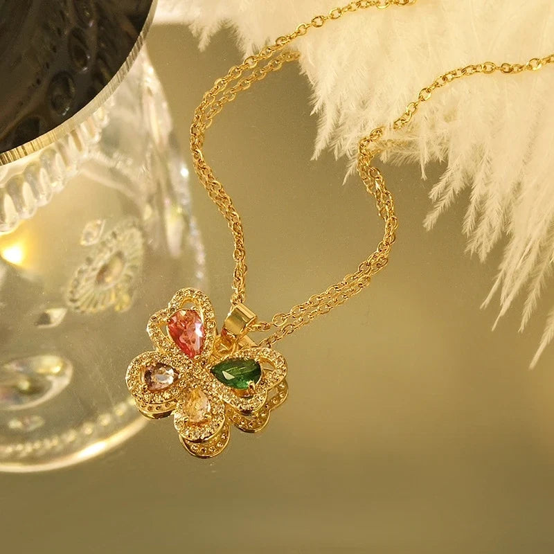 Zircon Butterfly Pendant Necklace Women | Gold Stainless Steel