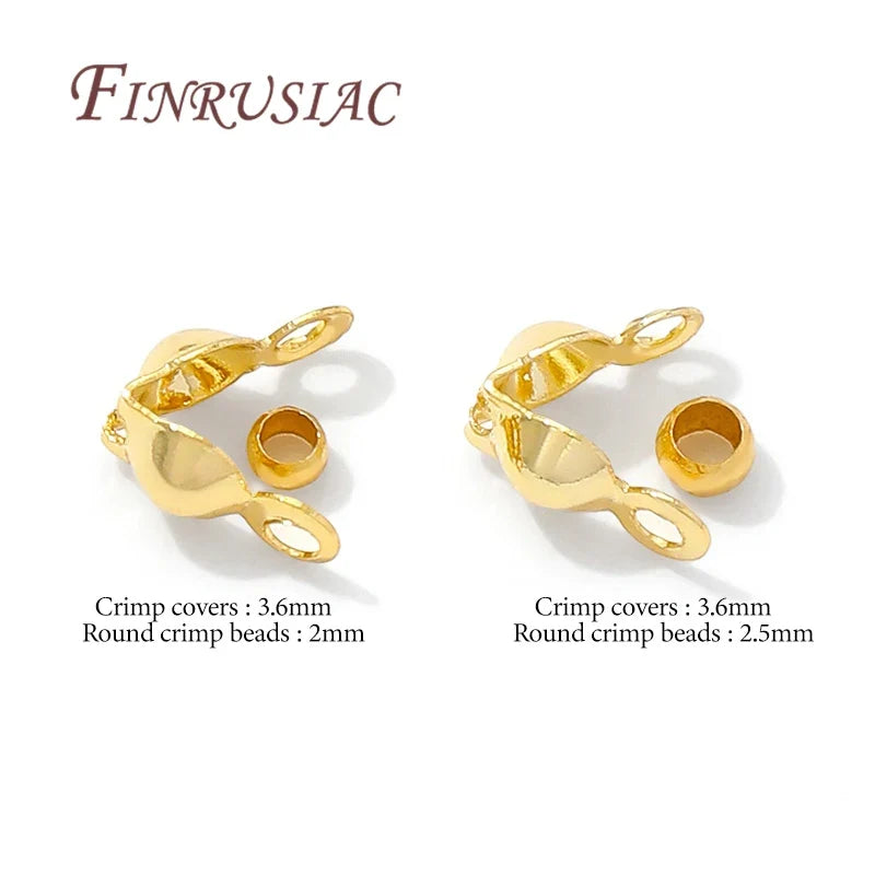 18K Gold Plated Crimp Cover Beads & Connector Clasps 100pcs