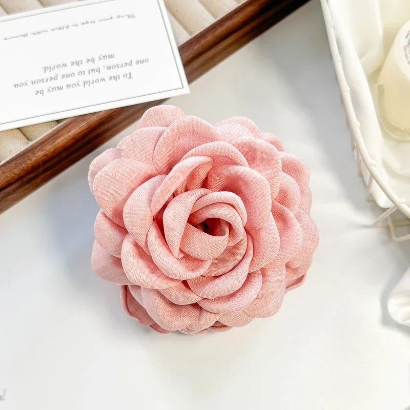 Leopard Print Fabric Rose Flower Hair Claw Clips for Women