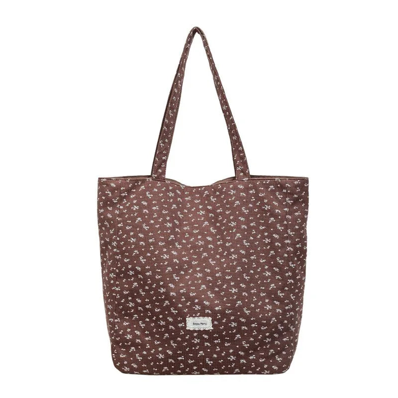 Korean Floral Canvas Tote Bag – Women's Spacious Shoulder Bag