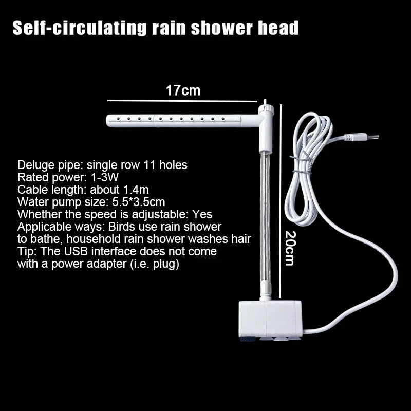 USB Electric Automatic Bird Bath Tub & Water Fountain for Parrots
