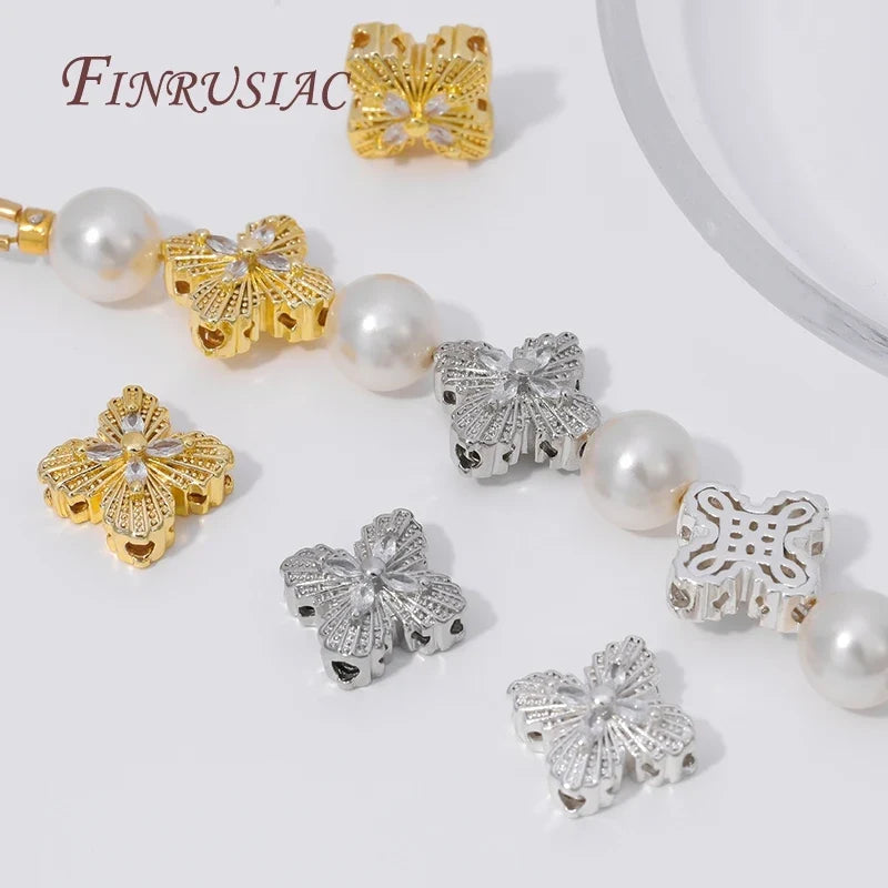 18K Gold Plated Zircon Flower Beads – DIY Jewelry Making