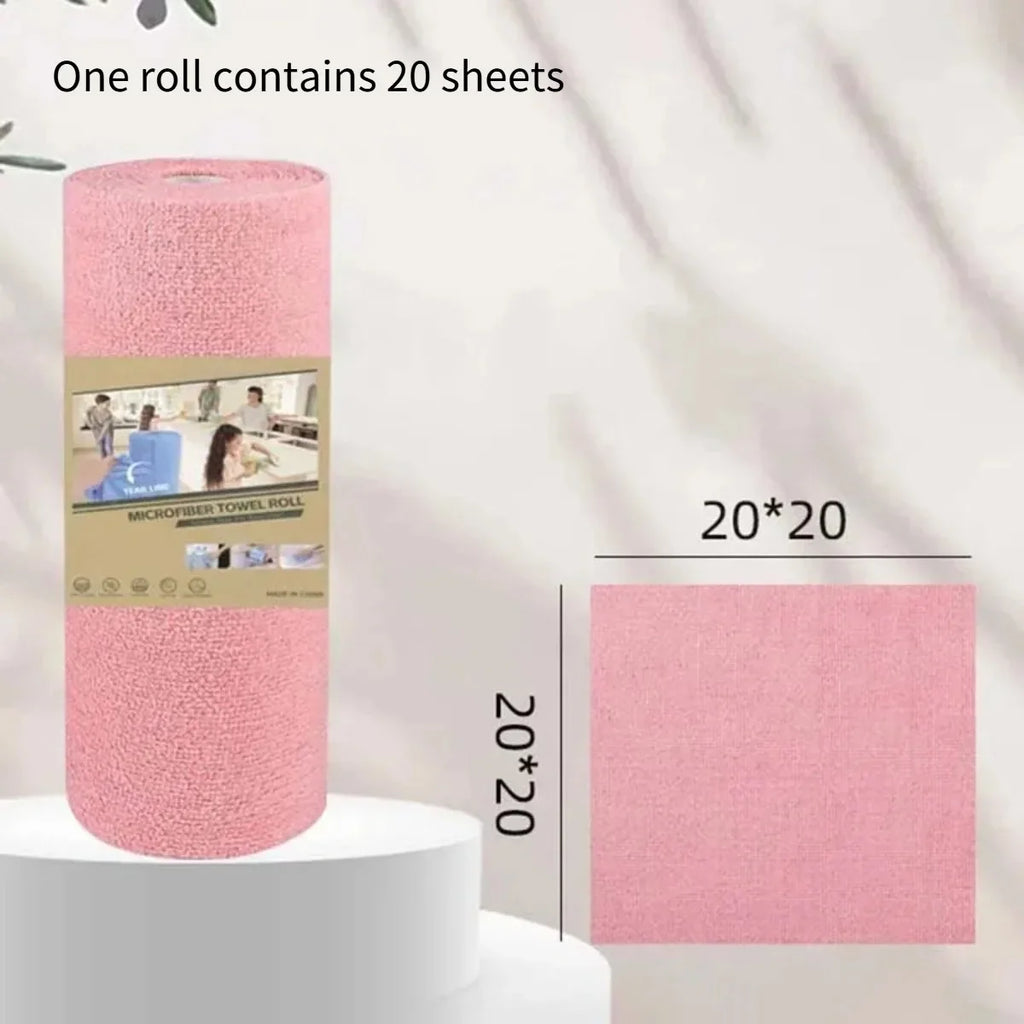 Reusable Microfiber Kitchen Towels Roll – 20 Washable Wipes