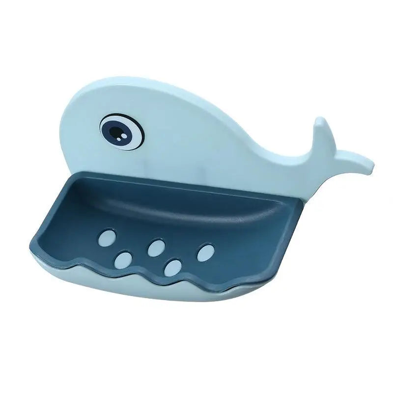 Whale-Shaped No-Drill Adhesive Soap Dish with Drainage
