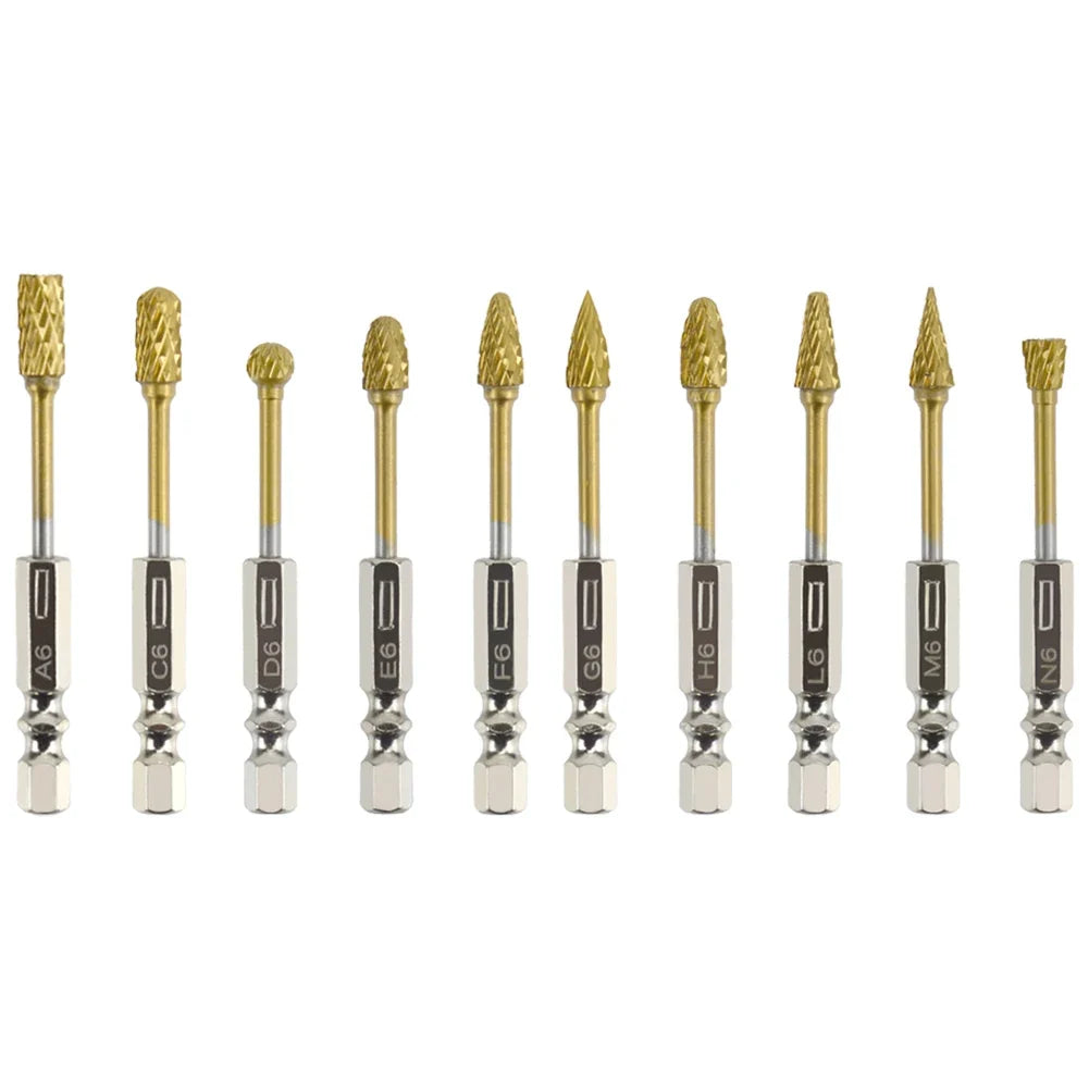 10-Piece 1/4" Carbide Burr Set – Metal & Wood Rotary File Kit