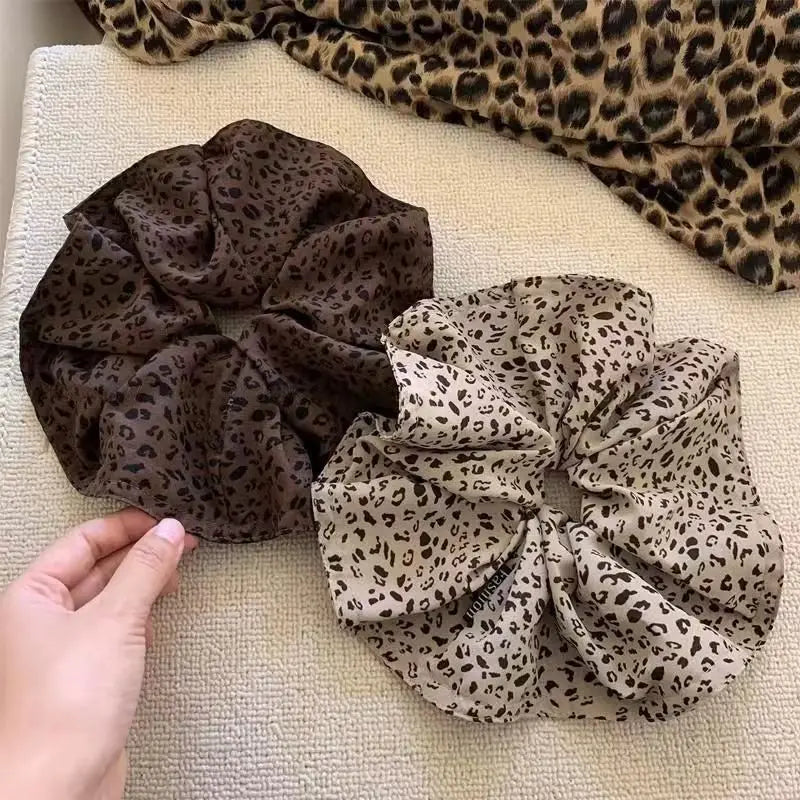 Oversized Leopard Print Scrunchies – Korean Hair Ties for Women