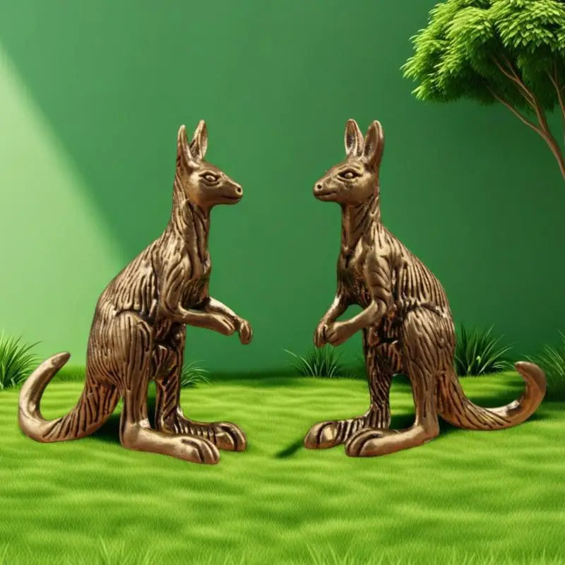 Vintage Solid Brass Kangaroo Figurine – Carved Desk Ornament