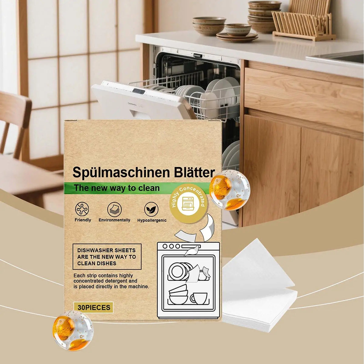 30pc Eco-Friendly Dishwasher Detergent Sheets | Natural Clean