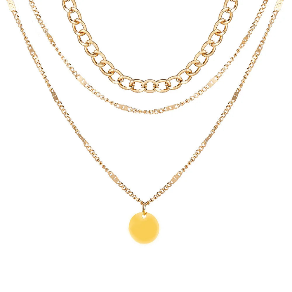 2PCS Gold & Silver Multi-Layer Dot Chain Necklace Set