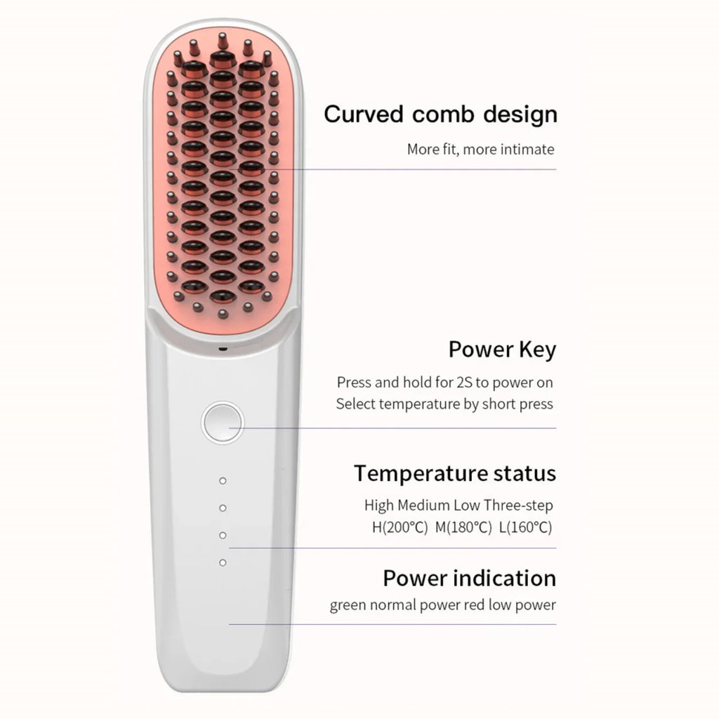 Wireless Ionic Hair Straightener Brush – USB Rechargeable Comb