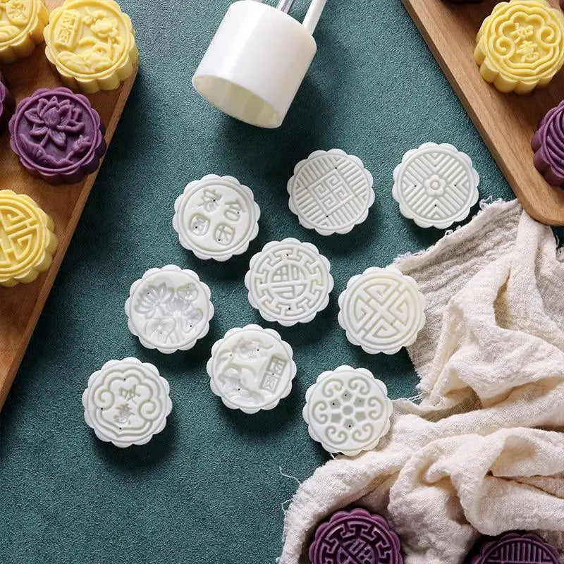 DIY Mooncake Mold Hand Press Pastry Embossing Tool Set