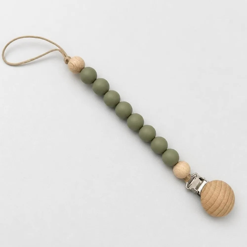 Silicone Wood Pacifier Clip – Food Grade Baby Soother Holder