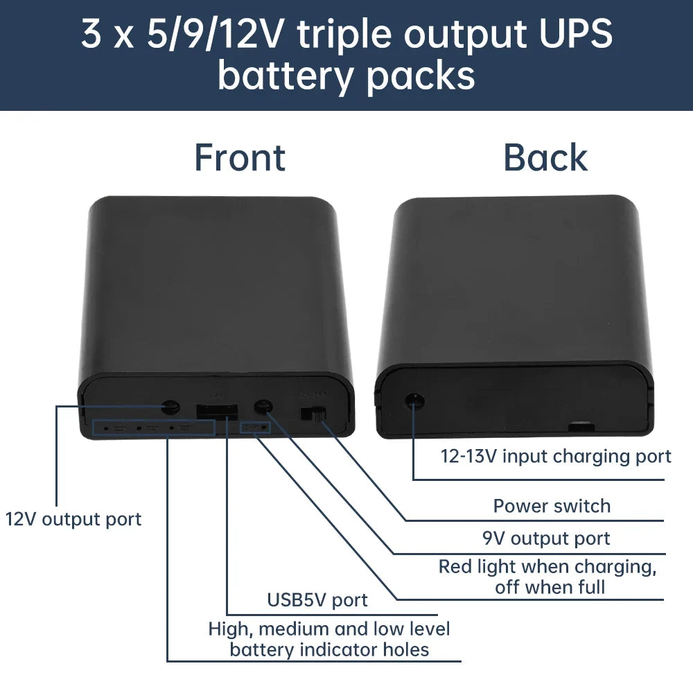 3-Cell 18650 Solderless UPS Power Box – 5V 9V 12V Router
