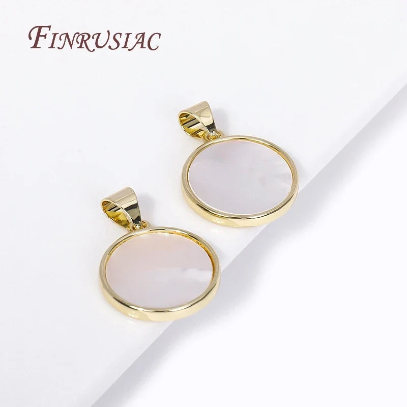 18K Gold Plated Natural Shell Round Pendants | Brass DIY Charms