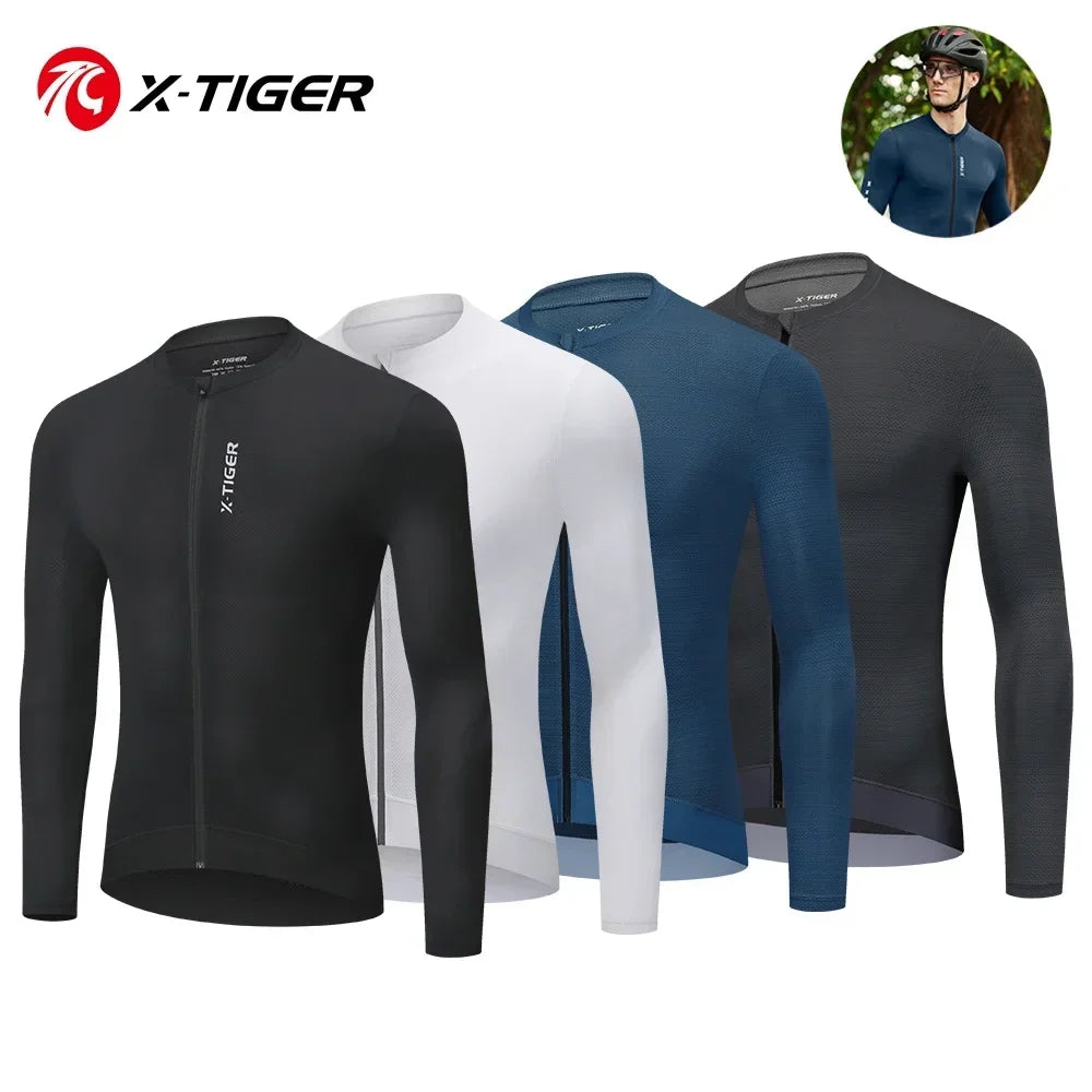 X-TIGER Men's Long Sleeve Cycling Jersey | MTB Zip Shirt