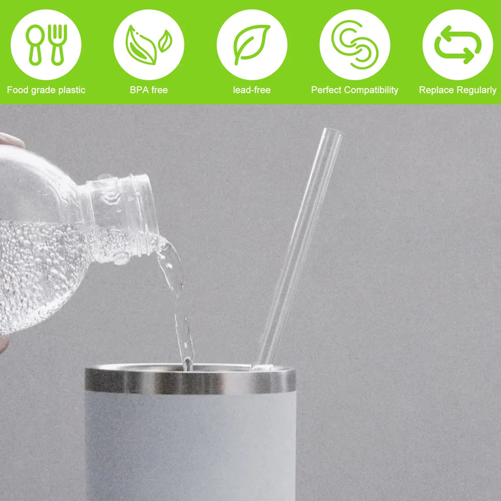 Reusable Plastic Drinking Straws 7-Piece Set with Cleaning Brush