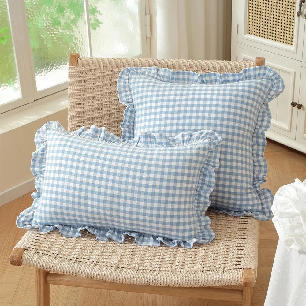 Ruffled Lotus Leaf Throw Pillow Cover | Plaid Soft Polyester