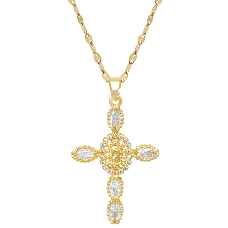Women's Gold Cross Pendant Necklace – Stainless Steel Choker