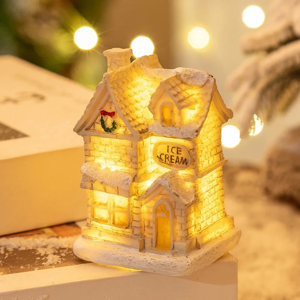 LED Miniature Christmas Village House Resin Ornament Decor