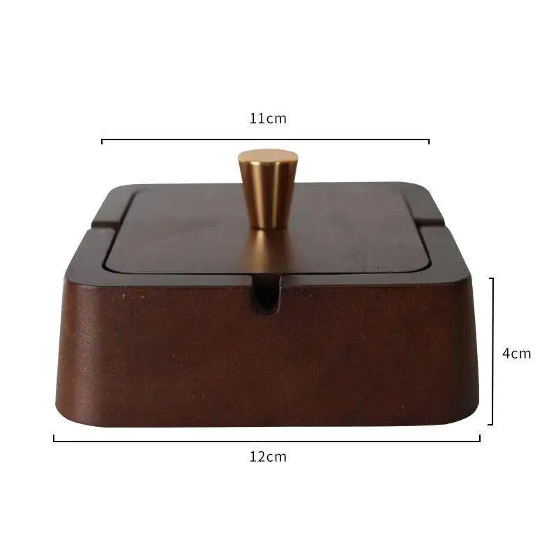 Natural Wood Ashtray with Lid – Iron Core, Square & Circle