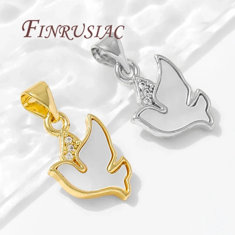 18K Gold Plated Natural Shell Bird Charms | Brass Pendants