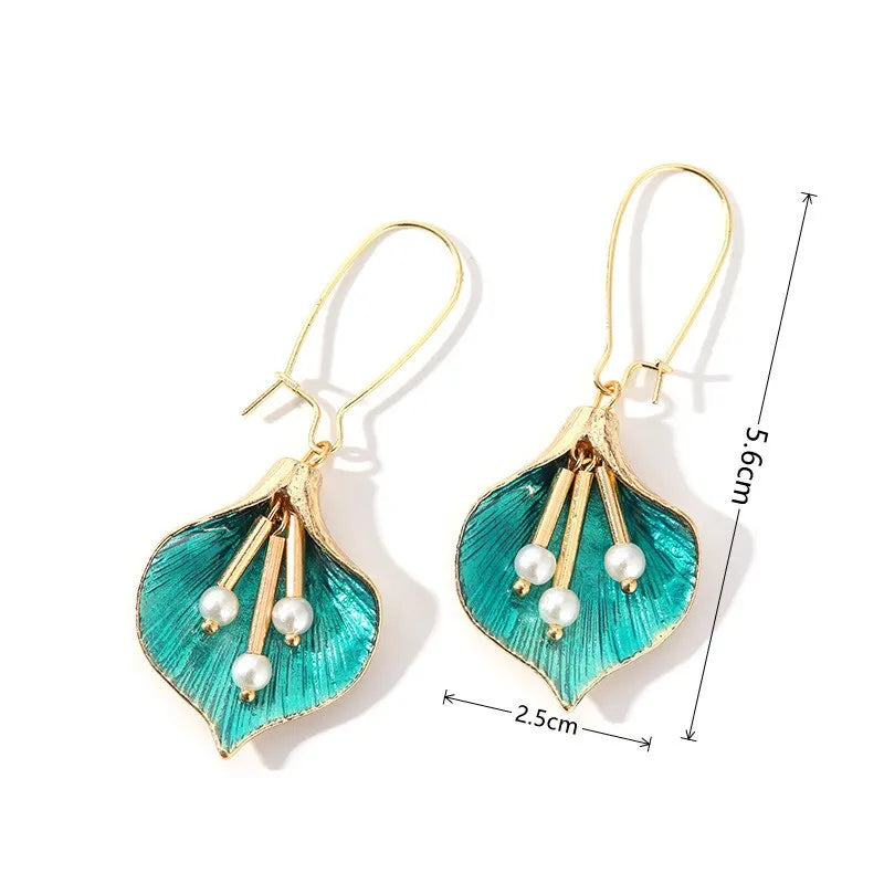 2PCS Enamel Flower Drop Earrings – Bohemian Tassel Style Women