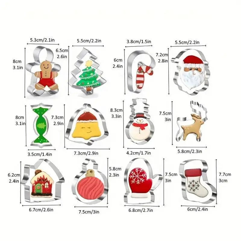 12-Piece Christmas Cookie Cutters Set – Stainless Steel