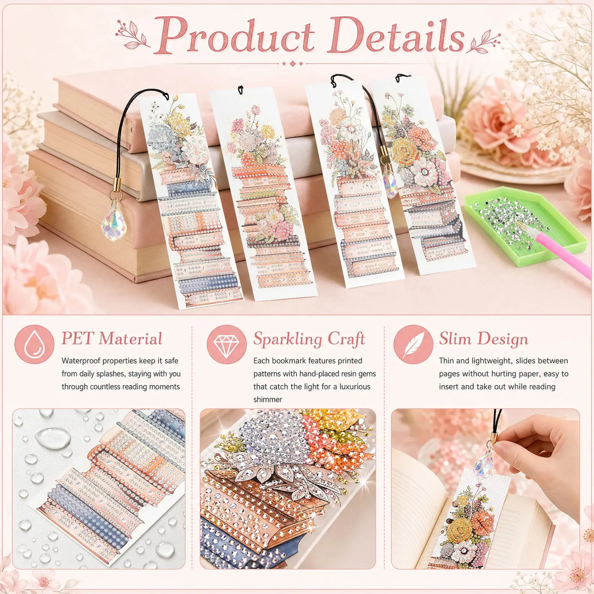 4-Pack Diamond Art Bookmark Kit – DIY Rhinestone Bookmarks
